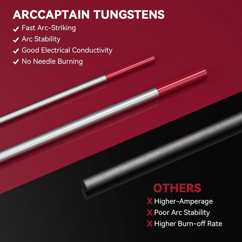 ARCCAPTAIN TIG Tungsten, TIG Welding Tungsten Electrode Red - 5pc 1/16" x 7" & 5pc 3/32" x 7" (WT20/EWth-2) - Image 2